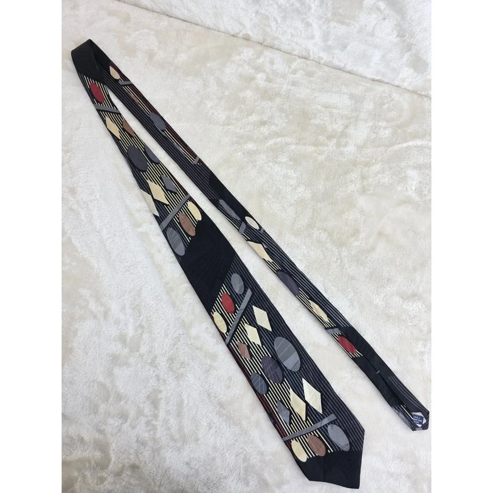 Zylos George‎ Machado Mens Silk Tie Black Grey Geometric Abstract Circles